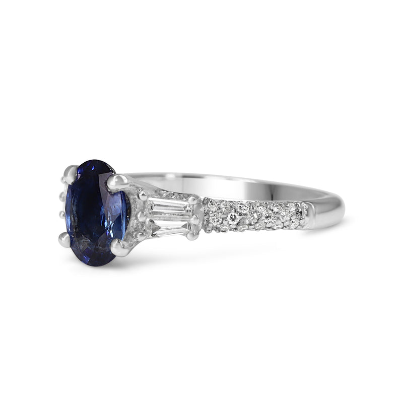 14ct White Gold Sapphire and Baguette Diamond Pavé Ring