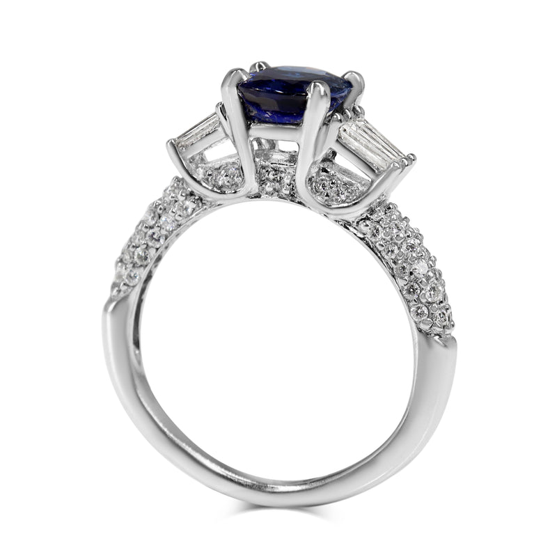 14ct White Gold Sapphire and Baguette Diamond Pavé Ring