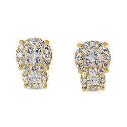 18ct Yellow Gold Round and Princess Cut Diamond Cluster Earrings