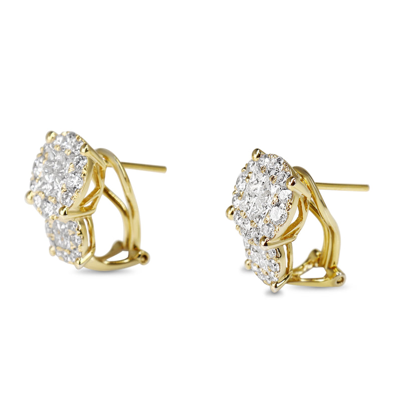 18ct Yellow Gold Round and Princess Cut Diamond Cluster Earrings