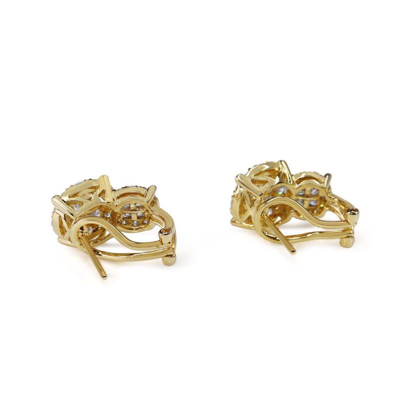 18ct Yellow Gold Round and Princess Cut Diamond Cluster Earrings