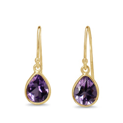 9ct Yellow Gold Pear Shaped Amethyst Drop Earrings