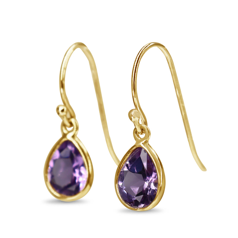 9ct Yellow Gold Pear Shaped Amethyst Drop Earrings