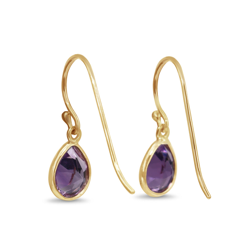 9ct Yellow Gold Pear Shaped Amethyst Drop Earrings