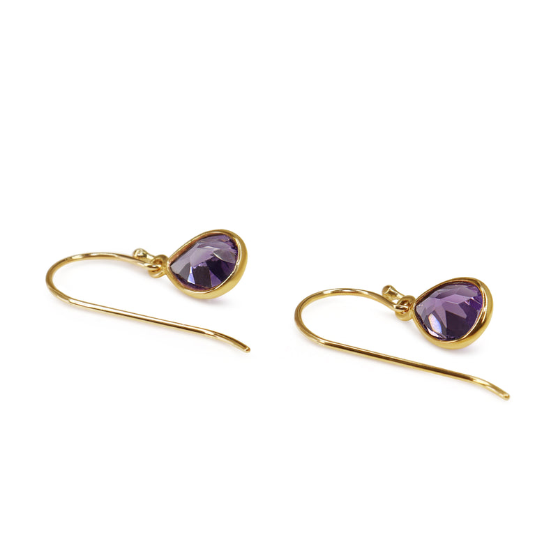 9ct Yellow Gold Pear Shaped Amethyst Drop Earrings