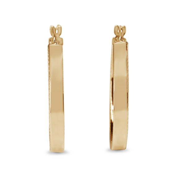 9ct Yellow Gold Flat Hoop Earrings with Side Etching