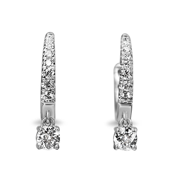 9ct White Gold Diamond Hoop Earrings with Diamond Drop