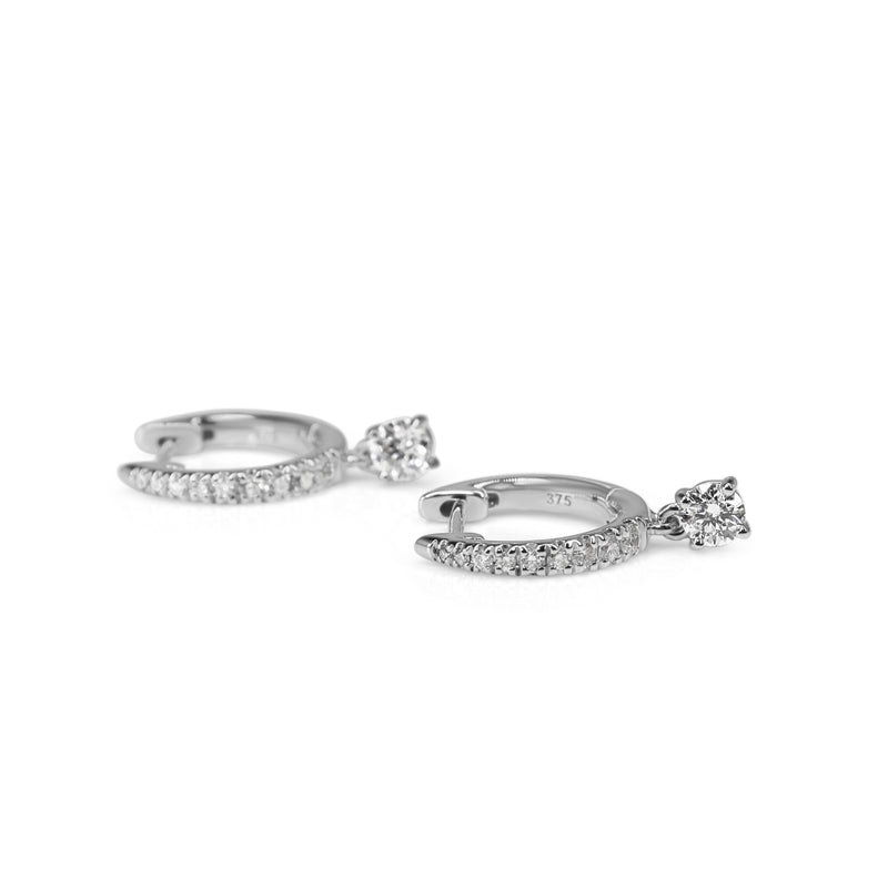 9ct White Gold Diamond Hoop Earrings with Diamond Drop