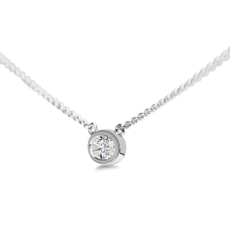 18ct White Gold East West Oval Bezel Diamond Solitaire Necklace