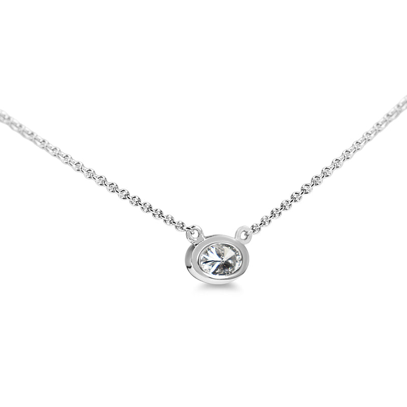 18ct White Gold East West Oval Bezel Diamond Solitaire Necklace