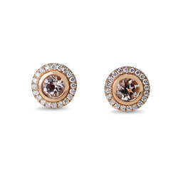 9ct Rose Gold Morganite and Diamond Halo Stud Earrings