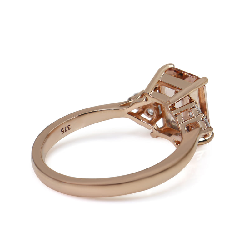 9ct Rose Gold Morganite and Diamond Ring