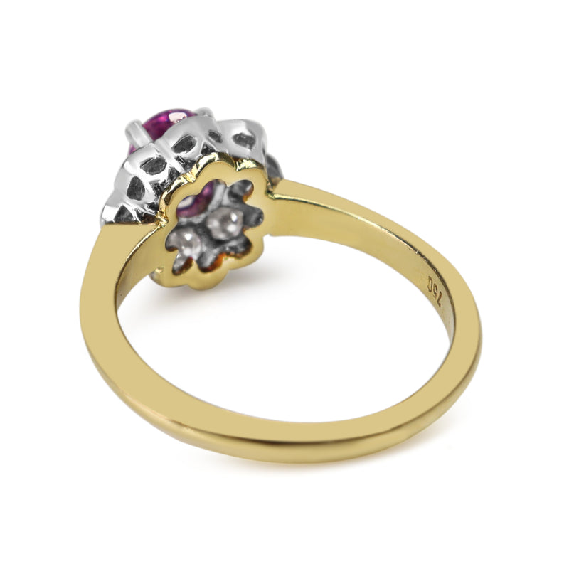 18ct Yellow and White Gold Pink Sapphire and Diamond Daisy Ring