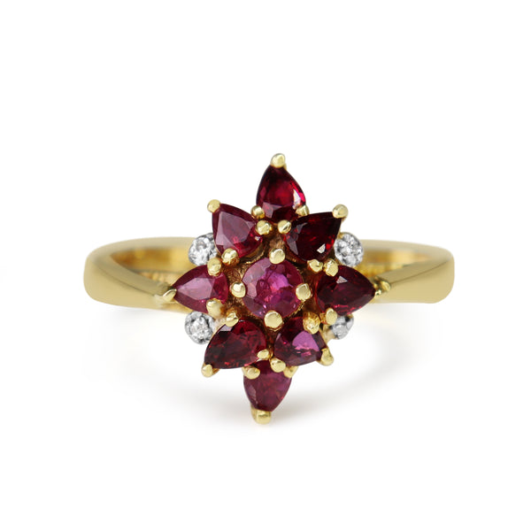 9ct Yellow Gold Tourmaline and Diamond Cluster Ring