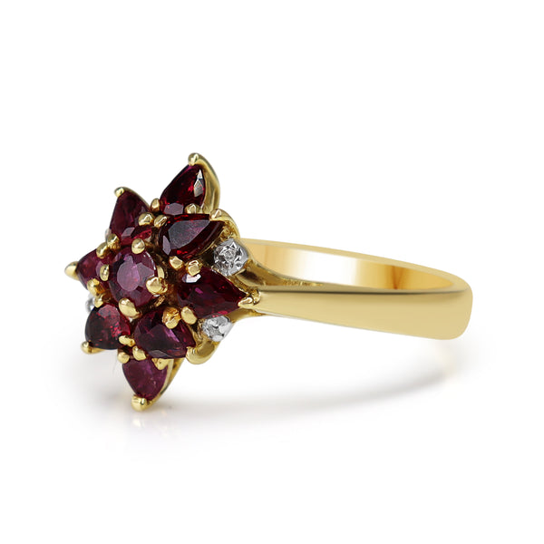 9ct Yellow Gold Tourmaline and Diamond Cluster Ring