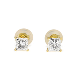 18ct Yellow Gold .63ct Princess Cut Diamond Stud Earrings