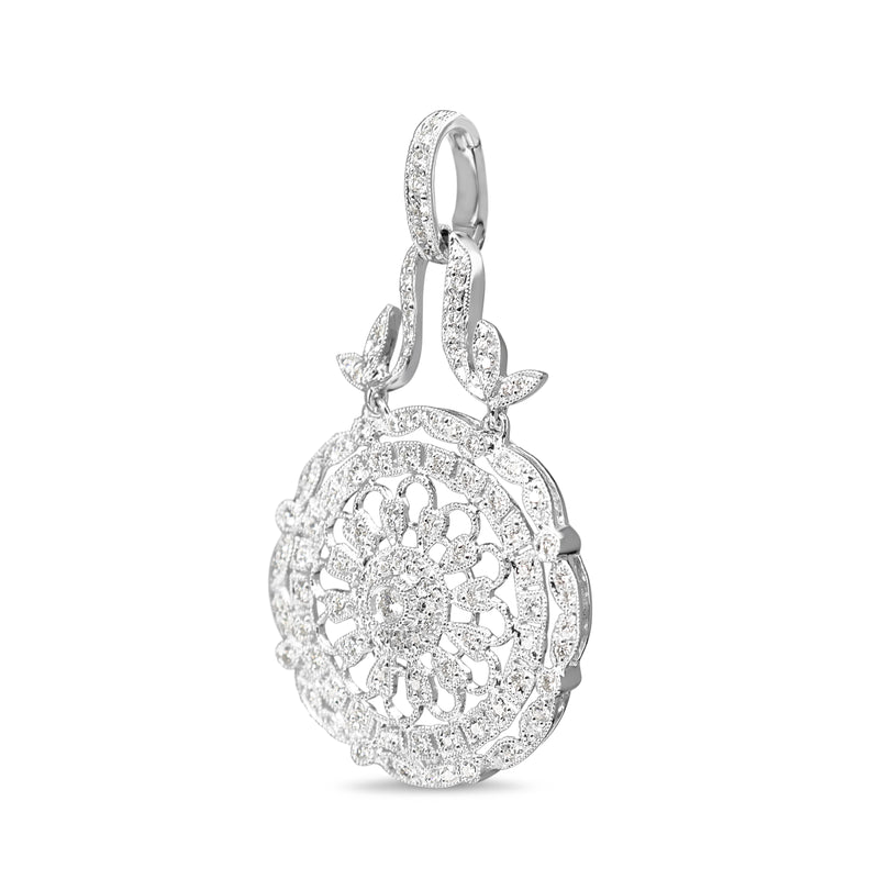 18ct White Gold Antique Style Pierced Out Diamond Enhancer Pendant