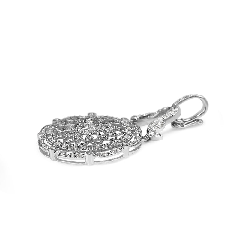 18ct White Gold Antique Style Pierced Out Diamond Enhancer Pendant