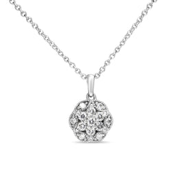 9ct White Gold Diamond Cluster Necklace