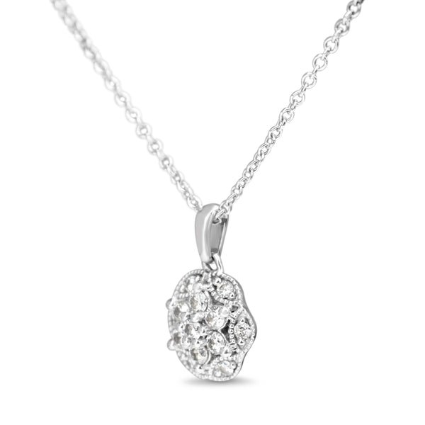 9ct White Gold Diamond Cluster Necklace