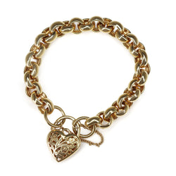 9ct Yellow Gold Belcher Link Bracelet with Filigree Padlock Clasp