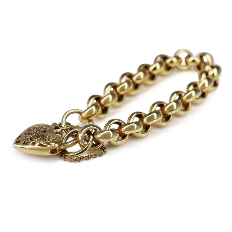 9ct Yellow Gold Belcher Link Bracelet with Filigree Padlock Clasp