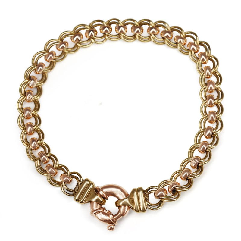 9ct Rose and Yellow Gold Fancy Style Belcher and Double Curb Link Bracelet