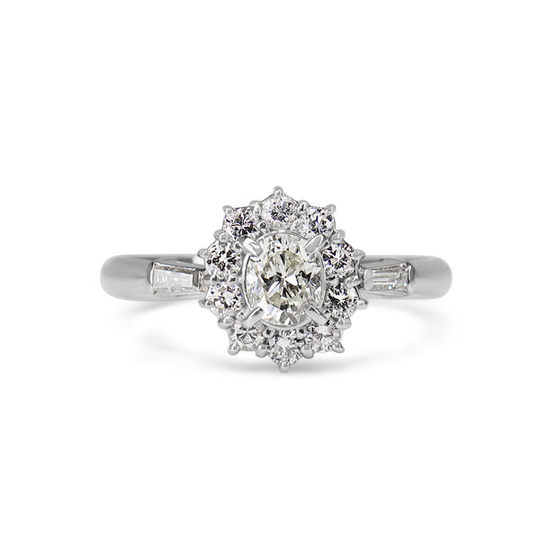 Platinum Oval Cluster Diamond Halo Ring