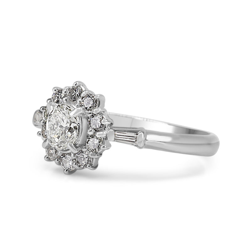 Platinum Oval Cluster Diamond Halo Ring