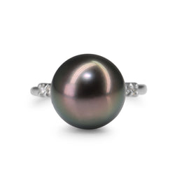 Platinum 11.7mm Tahitian Pearl and Diamond Ring