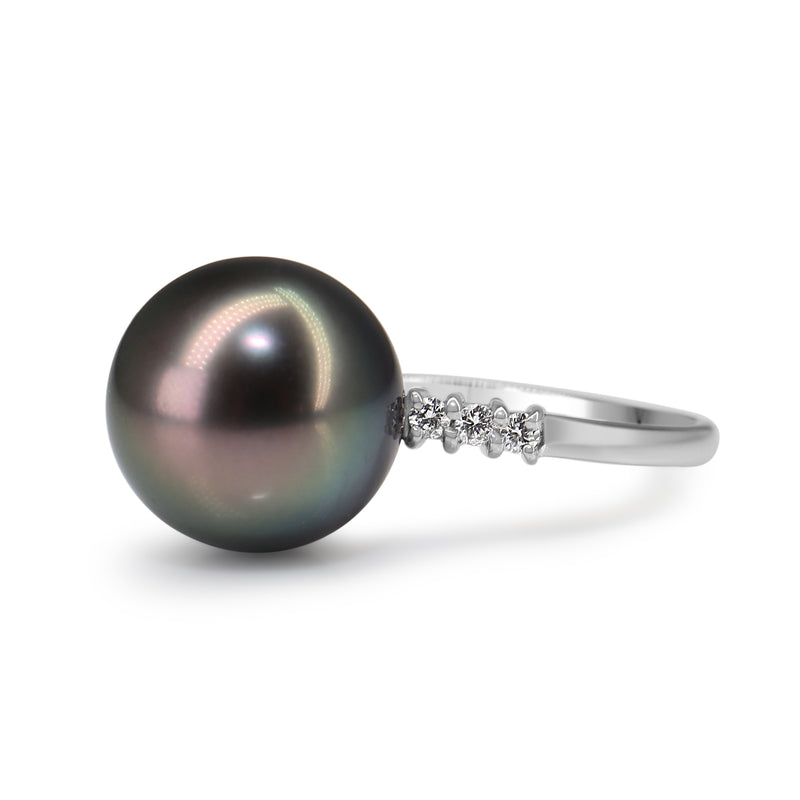 Platinum 11.7mm Tahitian Pearl and Diamond Ring