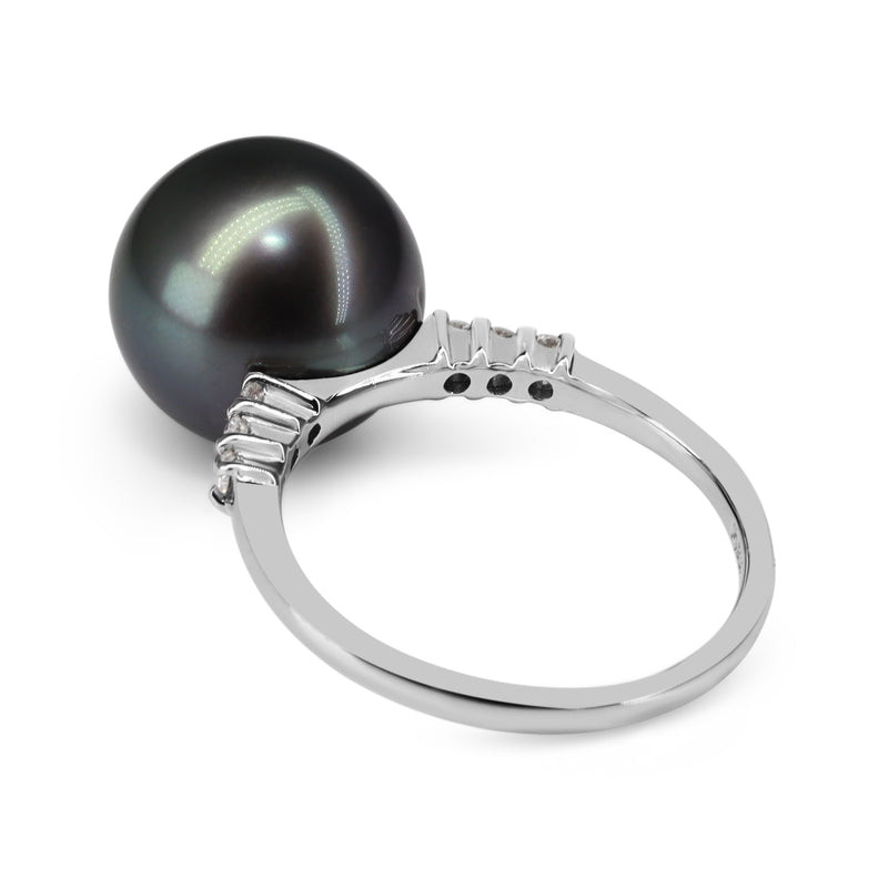 Platinum 11.7mm Tahitian Pearl and Diamond Ring