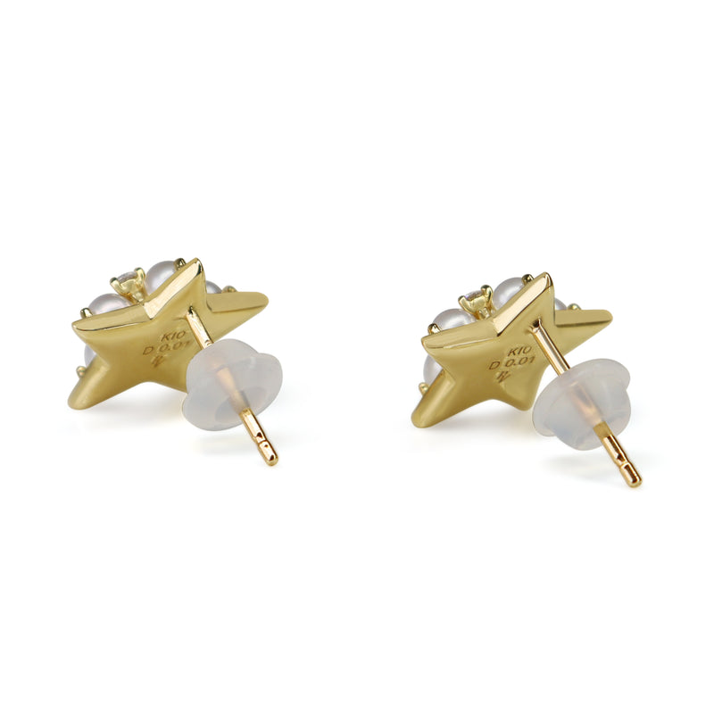 10ct Yellow Gold Pearl and Diamond Star Stud Earrings