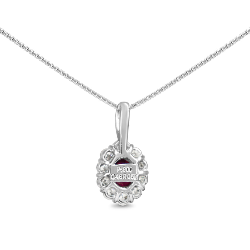 Platinum Ruby and Diamond Halo Necklace