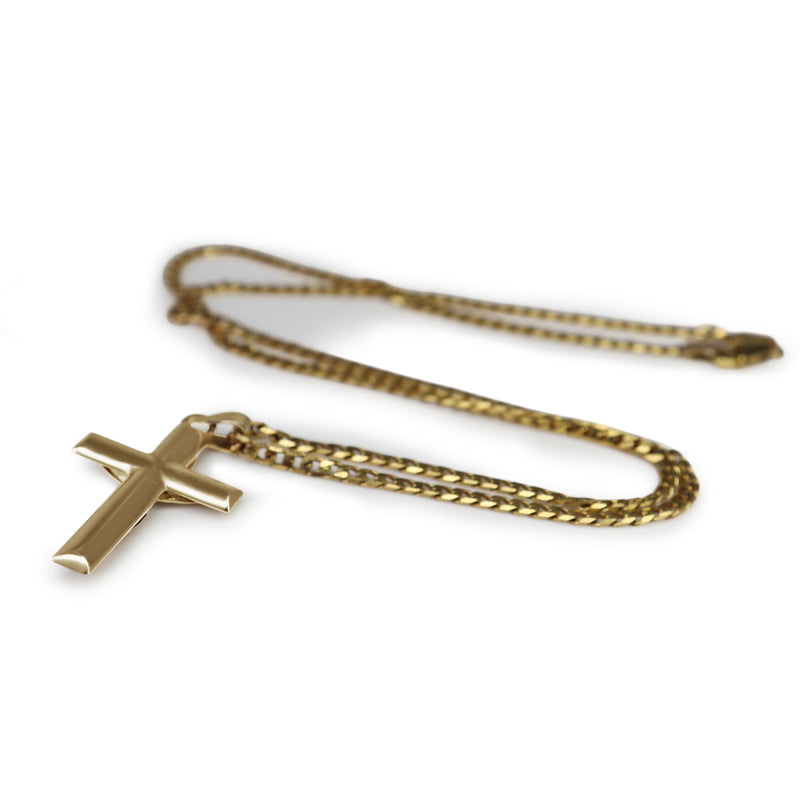 9ct Yellow Gold Crucifix Pendant on Flat Curb Link Chain Necklace