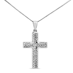 9ct White Gold Cross Necklace with Diamond Cutting Finish