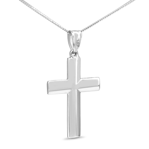 9ct White Gold Cross Necklace with Diamond Cutting Finish