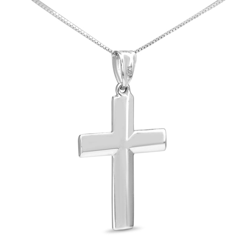 9ct White Gold Cross Necklace with Diamond Cutting Finish