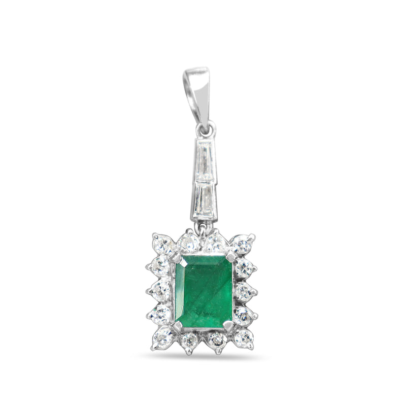 14ct White Gold Emerald and Diamond Drop Pendant