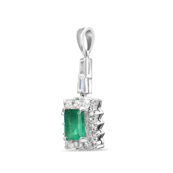 14ct White Gold Emerald and Diamond Drop Pendant