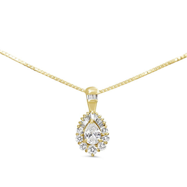 18ct Yellow Gold Pear Shaped Diamond Halo Necklace