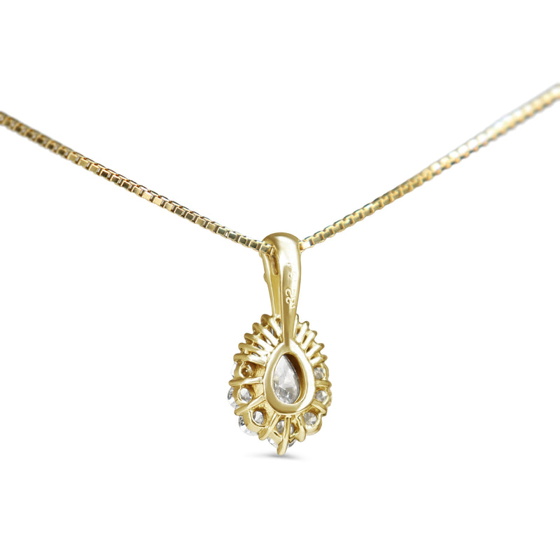 18ct Yellow Gold Pear Shaped Diamond Halo Necklace