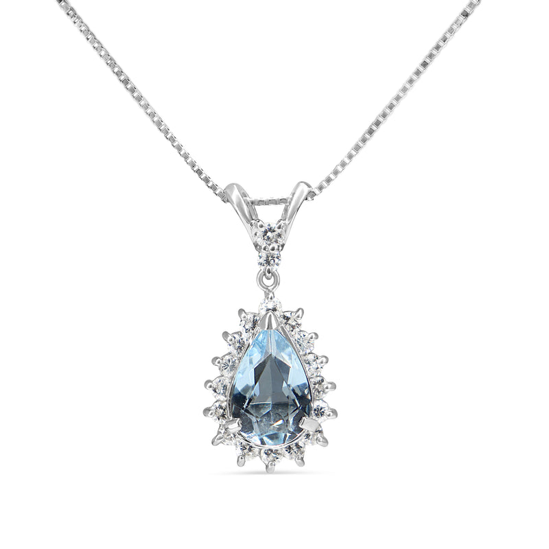 Platinum Pear Aquamarine and Diamond Necklace