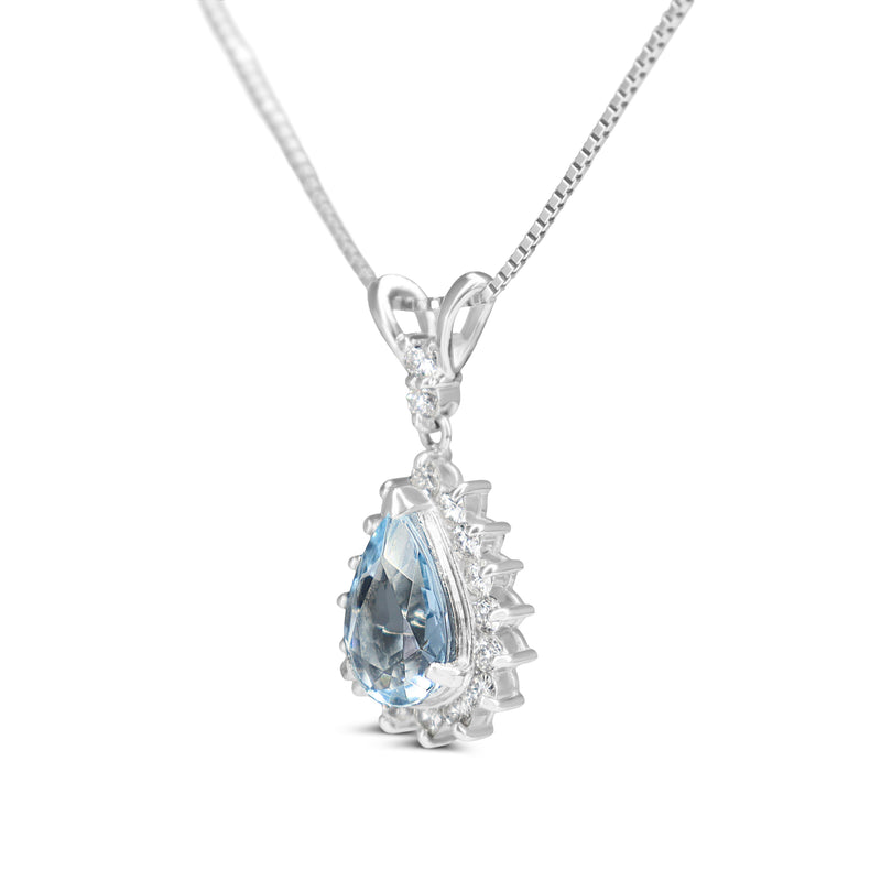 Platinum Pear Aquamarine and Diamond Necklace