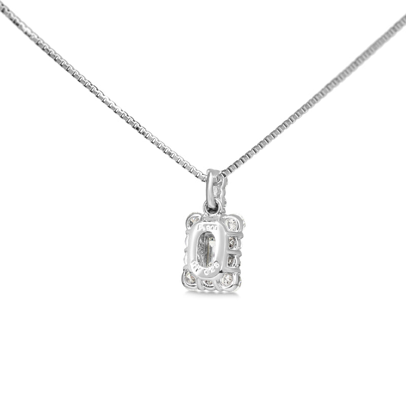 Platinum Emerald and Round Cut Diamond Halo Necklace