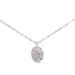 Platinum Pink and White Diamond Cluster Necklace