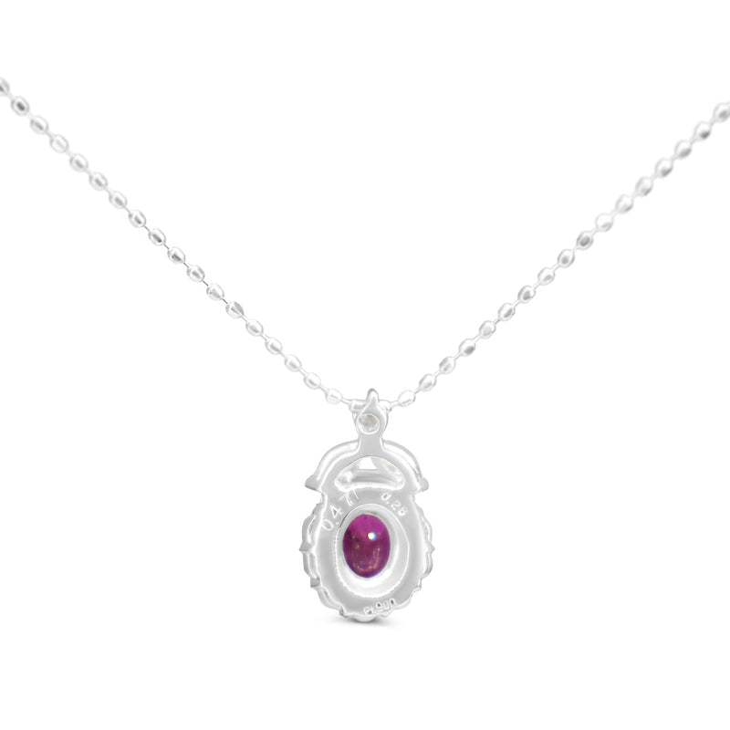 Platinum Ruby and Diamond Halo Necklace