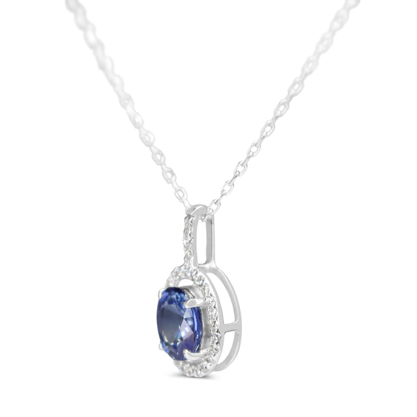 18ct White Gold Sapphire and Diamond Halo Necklace