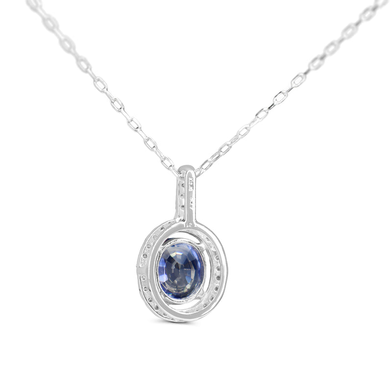 18ct White Gold Sapphire and Diamond Halo Necklace