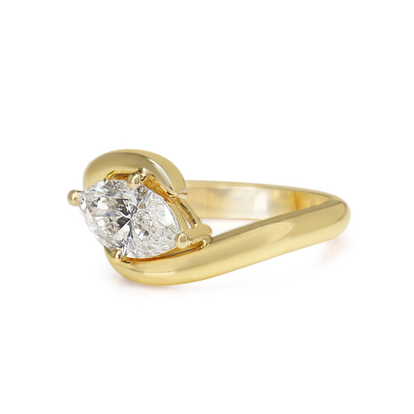 18ct Yellow Gold East West Marquise Diamond Twist Solitaire Ring